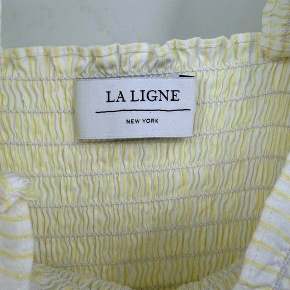 La Ligne Yellow Smocked Puff Sleeve Midi Dress – Size M - Picture 5 of 8